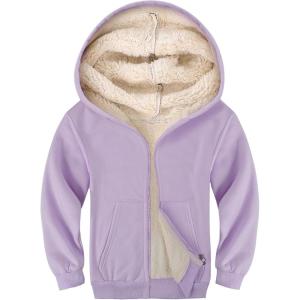 Gihuo Unisex Boy’s Girls Winter Warm Sherpa Lined Zip Up Sweatshirt Fleece Jacket Kid’s Hoodie Outerwear(Purple)