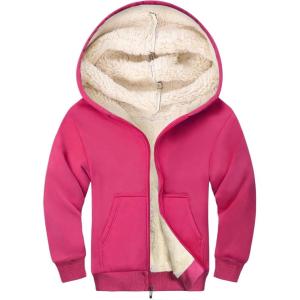 Gihuo Unisex Boy’s Girls Winter Warm Sherpa Lined Zip Up Sweatshirt Fleece Jacket Kid’s Hoodie Outerwear(Rosered)