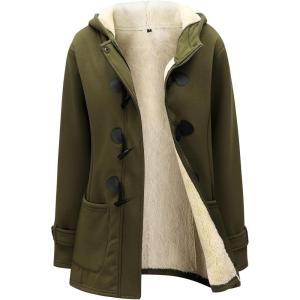 Gihuo Winter Jackets for Women Sherpa Lined Jacket Women Duffle Toggle Coat Hooded Fleece Jacket(Army)