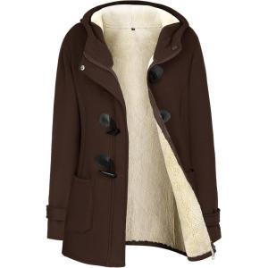 Gihuo Winter Jackets for Women Sherpa Lined Jacket Women Duffle Toggle Coat Hooded Fleece Jacket(Brown)