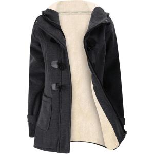 Gihuo Winter Jackets for Women Sherpa Lined Jacket Women Duffle Toggle Coat Hooded Fleece Jacket(Darkgrey)