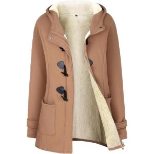Gihuo Winter Jackets for Women Sherpa Lined Jacket Women Duffle Toggle Coat Hooded Fleece Jacket(Khaki)