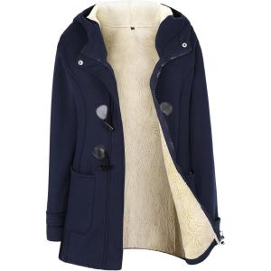 Gihuo Winter Jackets for Women Sherpa Lined Jacket Women Duffle Toggle Coat Hooded Fleece Jacket(Navy)