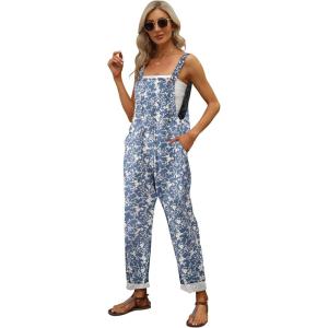 Gihuo Women Linen Overalls Jumpsuits Loose Fit Baggy Bib Rompers Casual Summer Outfits Trendy 2025​​(03blue)