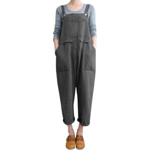 Gihuo Women Linen Overalls Jumpsuits Loose Fit Baggy Bib Rompers Casual Summer Outfits Trendy 2025​​(Grey)