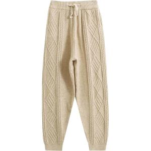 Gihuo Women’ s Cable Knit Sweater Pants Long Harem Joggers with Elastic Waist(Beige)
