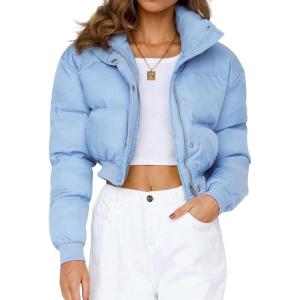 Gihuo Women’ s Cropped Puffer Jacket Padded Long Sleeve Bubble Coats Winter Warm Puffy Outerwear(Blue)