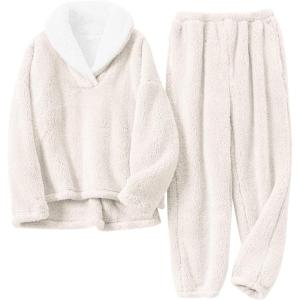 Gihuo Women’ s Fluffy Pajamas Set Fleece Pullover Pants Loose Plush Sleepwear 2 Piece Pjs Set Warm Loungewear Fuzzy(Beige)