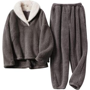 Gihuo Women’ s Fluffy Pajamas Set Fleece Pullover Pants Loose Plush Sleepwear 2 Piece Pjs Set Warm Loungewear Fuzzy(Darkgrey)
