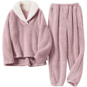 Gihuo Women’ s Fluffy Pajamas Set Fleece Pullover Pants Loose Plush Sleepwear 2 Piece Pjs Set Warm Loungewear Fuzzy(Pink)
