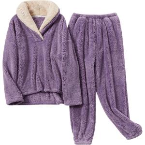 Gihuo Women’ s Fluffy Pajamas Set Fleece Pullover Pants Loose Plush Sleepwear 2 Piece Pjs Set Warm Loungewear Fuzzy(Purple)
