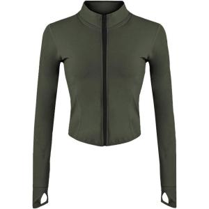 Gihuo Women’s Athletic Full Zip Lightweight Workout Jacket with Thumb Holes(Armygreen)