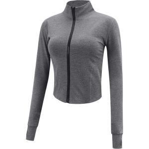 Gihuo Women’s Athletic Full Zip Lightweight Workout Jacket with Thumb Holes(Darkgrey)