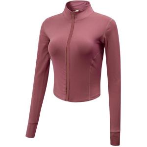 Gihuo Women’s Athletic Full Zip Lightweight Workout Jacket with Thumb Holes(Darkpink)