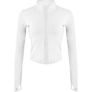 Gihuo Women’s Athletic Full Zip Lightweight Workout Jacket with Thumb Holes(White)