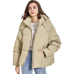 Gihuo Womens Puffer Jacket Winter Warm Coats Hooded Quilted Jackets with Removable Hood(Khaki)