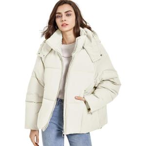 Gihuo Womens Puffer Jacket Winter Warm Coats Hooded Quilted Jackets with Removable Hood(White)