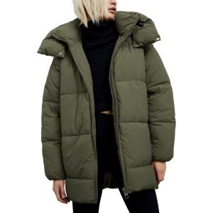 Gihuo Womens Quilted Puffer Coat Hoodie Winter Oversized Mid-Length Padded Down Jacket Warm Heavyweight Bubble Outerwear(Armygreen)