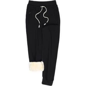 Gihuo Women’s Sherpa Lined Sweatpants Winter Casual Jogger Sweat Pants Warm Athletic Thermal Fleece Lining Lounge Pants(02black)