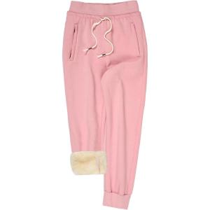 Gihuo Women’s Sherpa Lined Sweatpants Winter Casual Jogger Sweat Pants Warm Athletic Thermal Fleece Lining Lounge Pants(02pink)