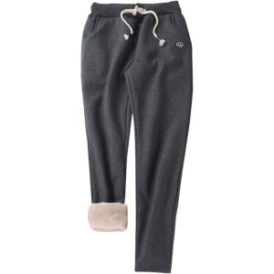 Gihuo Women’s Sherpa Lined Sweatpants Winter Casual Jogger Sweat Pants Warm Athletic Thermal Fleece Lining Lounge Pants(Dark Grey)