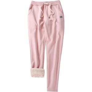 Gihuo Women’s Sherpa Lined Sweatpants Winter Casual Jogger Sweat Pants Warm Athletic Thermal Fleece Lining Lounge Pants(Pink)