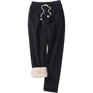 Gihuo Women’s Sherpa Lined Sweatpants Winter Warm Fleece Lined Sweatpants with Pockets Fleece Jogger Pants(2# Black)