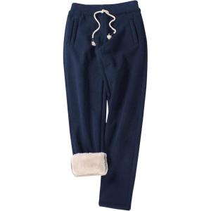 Gihuo Women’s Sherpa Lined Sweatpants Winter Warm Fleece Lined Sweatpants with Pockets Fleece Jogger Pants(2# Navy)