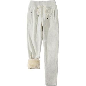 Gihuo Women’s Sherpa Lined Sweatpants Winter Warm Fleece Lined Sweatpants with Pockets Fleece Jogger Pants(2# White)