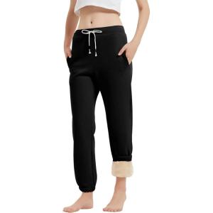 Gihuo Women’s Sherpa Lined Sweatpants Winter Warm Fleece Lined Sweatpants with Pockets Fleece Jogger Pants(Black)