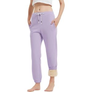Gihuo Women’s Sherpa Lined Sweatpants Winter Warm Fleece Lined Sweatpants with Pockets Fleece Jogger Pants(Lightpurple)
