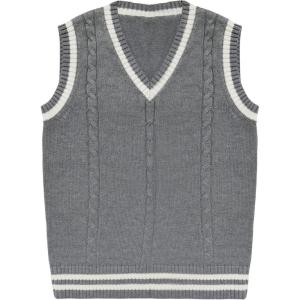 Gihuo Women’s Sweater Vest V Neck Uniform Sleeveless Knitted School JK Pullover Tops Classic(Lightgrey)