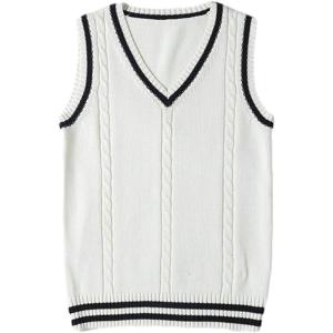 Gihuo Women’s Sweater Vest V Neck Uniform Sleeveless Knitted School JK Pullover Tops Classic(White)
