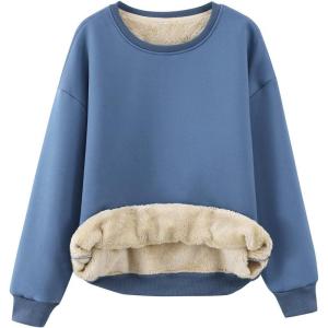 Gihuo Women’s Winter Fleece Sherpa Lined Crewneck Pullover Sweatshirt(02 Blue)