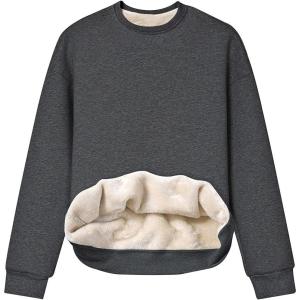 Gihuo Women’s Winter Fleece Sherpa Lined Crewneck Pullover Sweatshirt(02 Darkgrey)