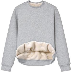 Gihuo Women’s Winter Fleece Sherpa Lined Crewneck Pullover Sweatshirt(02 Grey)