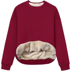 Gihuo Women’s Winter Fleece Sherpa Lined Crewneck Pullover Sweatshirt(02 Wine)