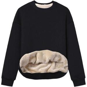 Gihuo Women’s Winter Fleece Sherpa Lined Crewneck Pullover Sweatshirt(Black (Crew Neck))