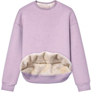Gihuo Women’s Winter Fleece Sherpa Lined Crewneck Pullover Sweatshirt(Light Purple)
