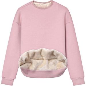 Gihuo Women’s Winter Fleece Sherpa Lined Crewneck Pullover Sweatshirt(Pink (Crew Neck))