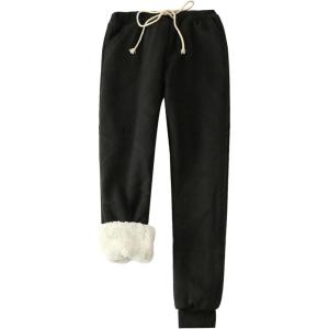 Gihuo Women’s Winter Warm Fleece Pants Sherpa Lined Sweatpants Jogger Track Pants Athletic Active Lounge Pants(Black)