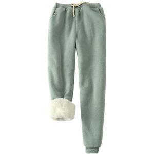 Gihuo Women’s Winter Warm Fleece Pants Sherpa Lined Sweatpants Jogger Track Pants Athletic Active Lounge Pants(Green)