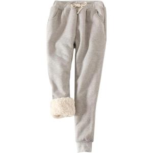 Gihuo Women’s Winter Warm Fleece Pants Sherpa Lined Sweatpants Jogger Track Pants Athletic Active Lounge Pants(Light Grey)