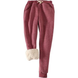 Gihuo Women’s Winter Warm Fleece Pants Sherpa Lined Sweatpants Jogger Track Pants Athletic Active Lounge Pants(Wine)