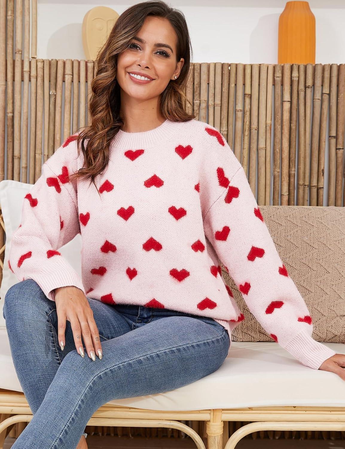 imageGihuo Heart Sweater for Women Cute Kawaii Casual Crewneck Long Sleeve Knitted Pullover SweatersBeigeS