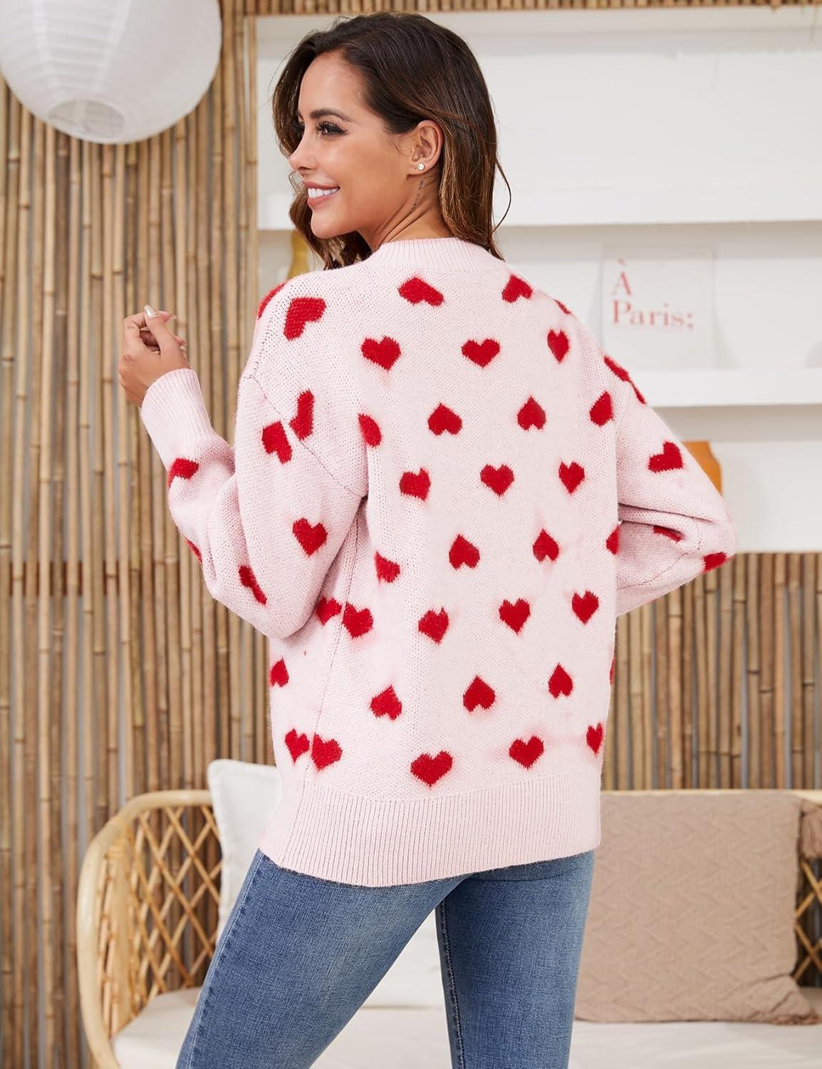 imageGihuo Heart Sweater for Women Cute Kawaii Casual Crewneck Long Sleeve Knitted Pullover SweatersBeigeS