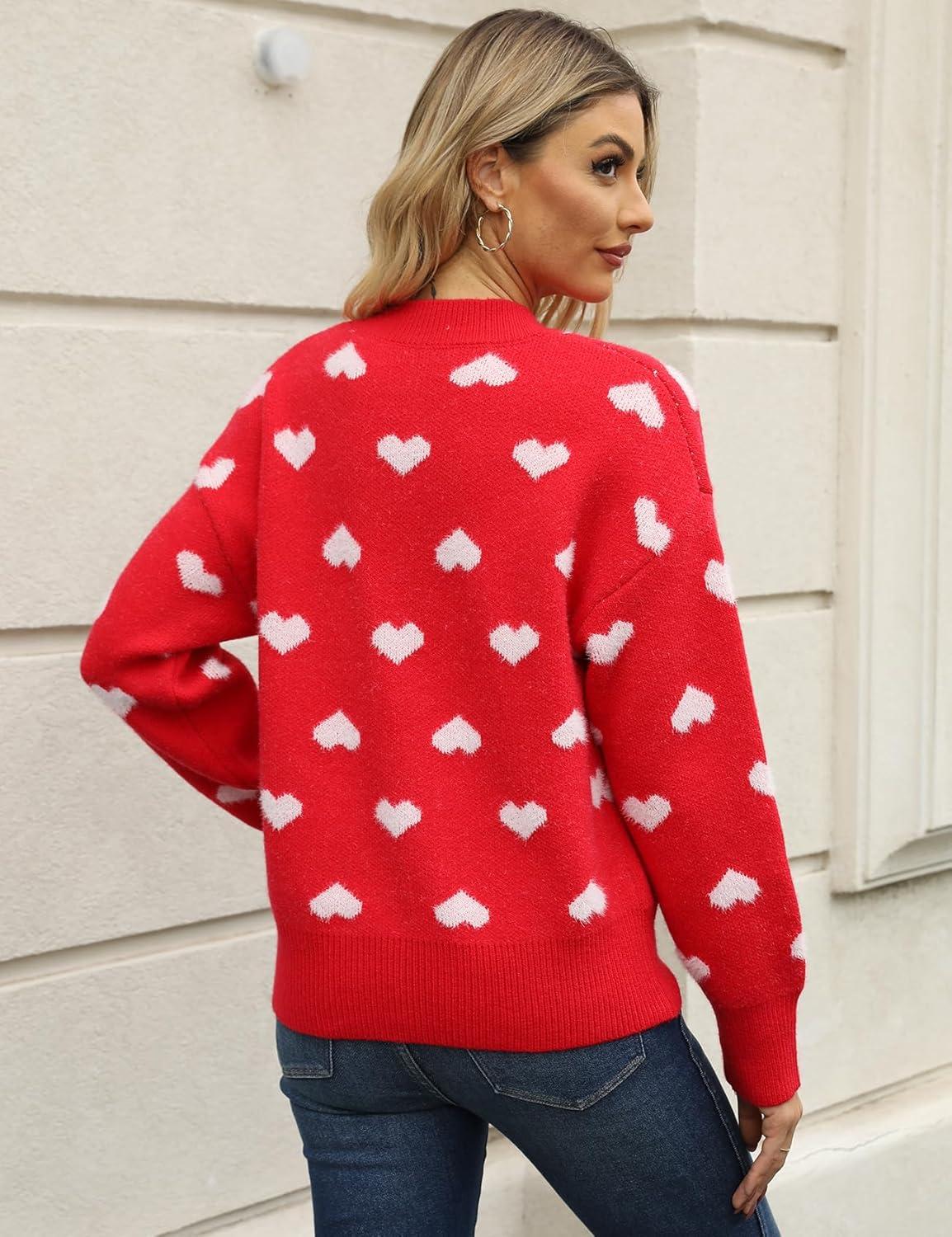 imageGihuo Heart Sweater for Women Cute Kawaii Casual Crewneck Long Sleeve Knitted Pullover SweatersRedS