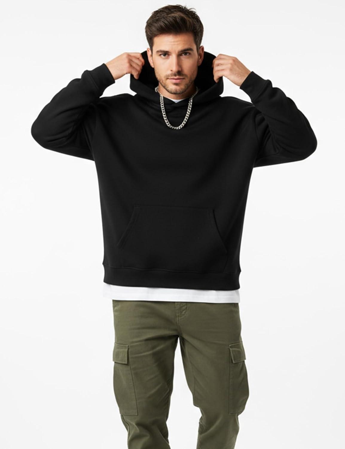 imageGihuo Hoodies for Men Casual Essentials Hoodie Fleece Lined Cotton Pullover Mens Sweatshirt with PocketsBlack