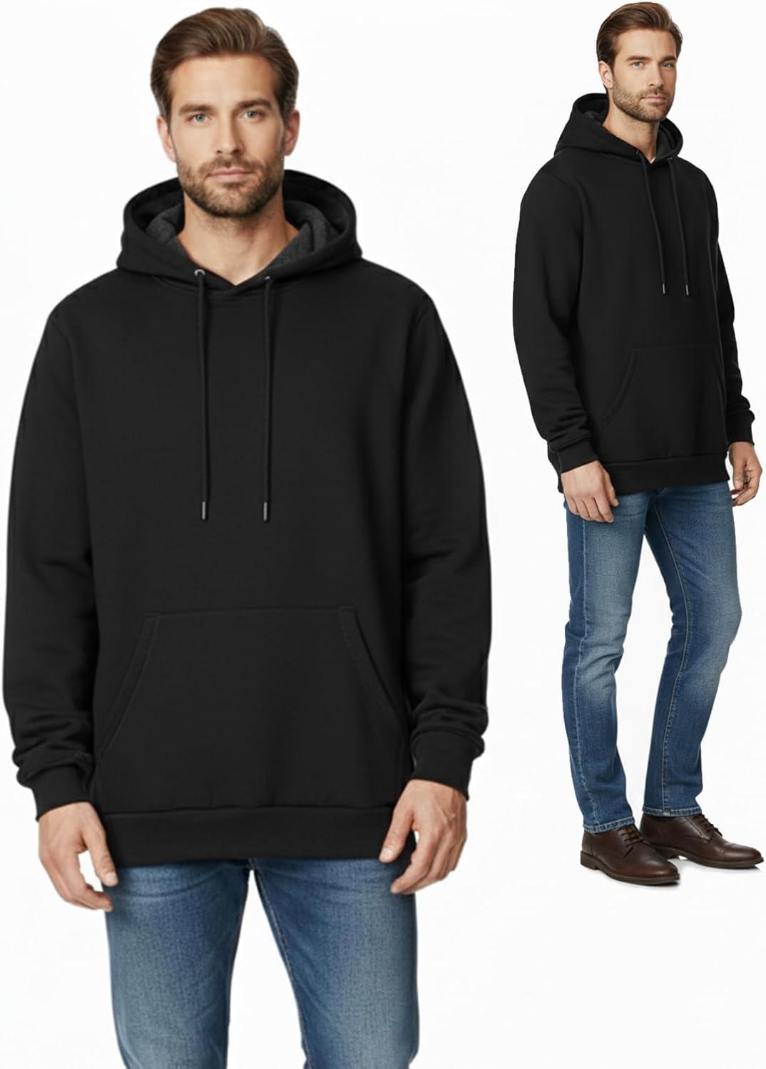 imageGihuo Hoodies for Men Casual Essentials Hoodie Fleece Lined Cotton Pullover Mens Sweatshirt with PocketsBlack