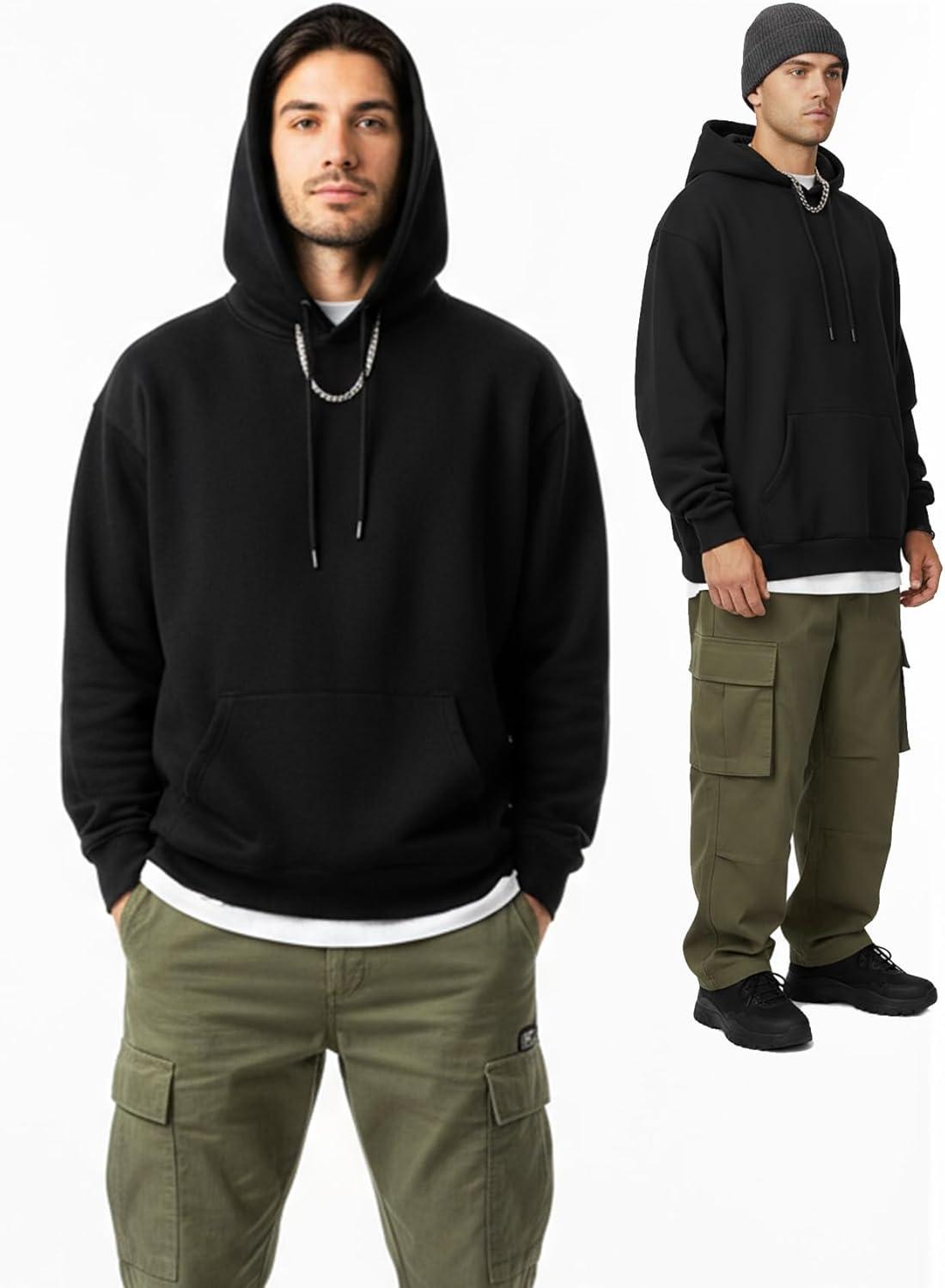 imageGihuo Hoodies for Men Casual Essentials Hoodie Fleece Lined Cotton Pullover Mens Sweatshirt with PocketsBlack